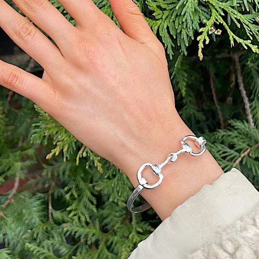 Sterling Silver HorseBit Bracelet Snaffle D Ring Bangle